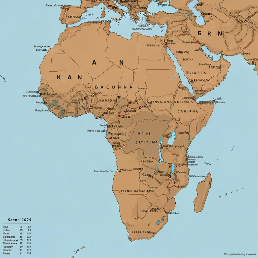 Current geographical map of Africa showing all countries